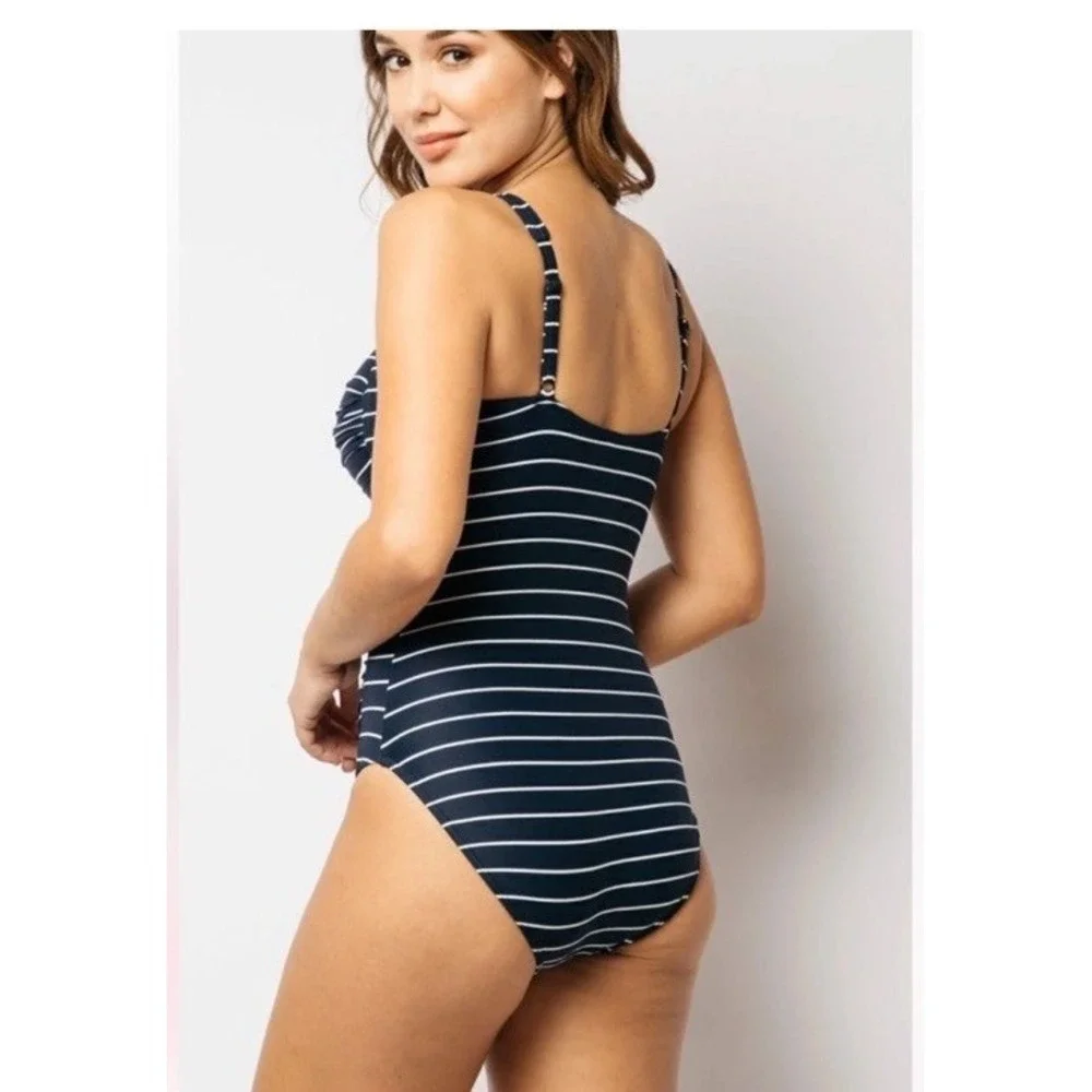 Bond Eye One‎ Piece Swimsuit Joanne Blue And White Stripes Slimming US 10 NWOT